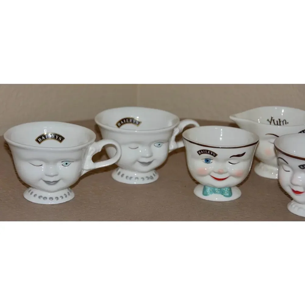 Baileys Irish Cream Winking Creamer & Sugar VINTAGE YUM Coffee Tea Cups 5pc Set